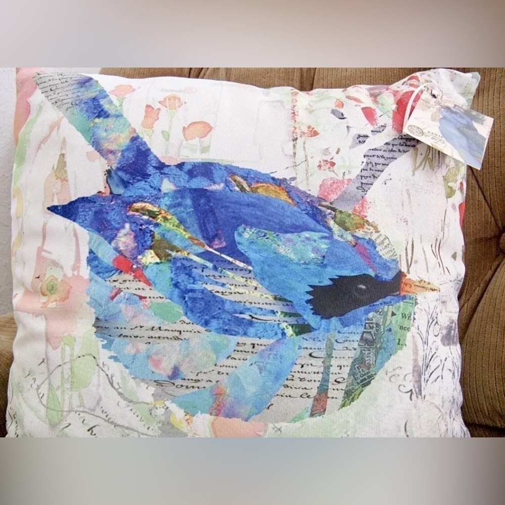 New Blue Bird Cottage French Country Toss Throw Pillow 18” x 18”
